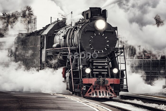 Canvas Een oude stoomlocomotief op het treinstation