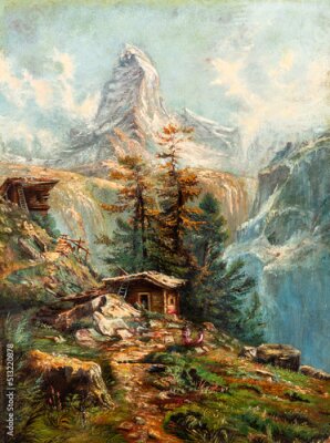 Canvas Een schilderachtig landschap met een dok in de bergen