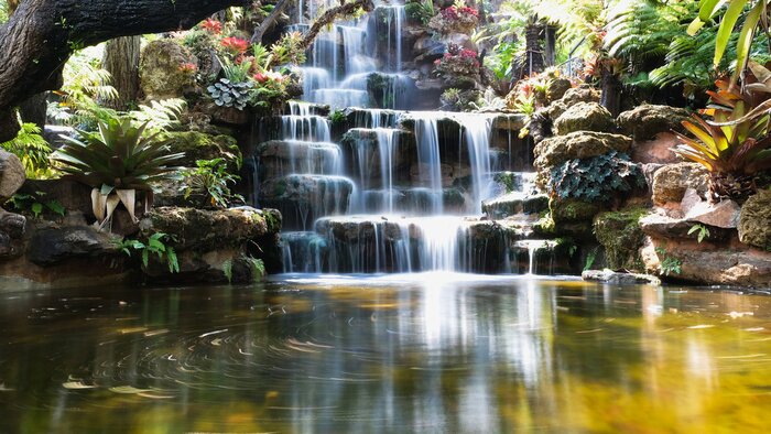 Canvas Een waterval in een Japanse tuin