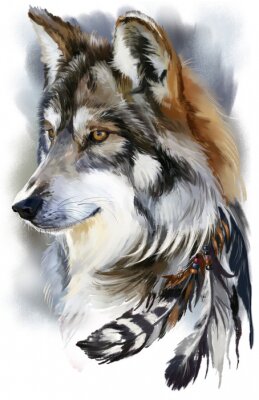 Eenzame wolf aquarel