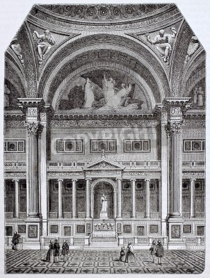 Canvas Eglise de la Madeleine interieur, oude illustratie, Parijs. Gemaakt door Delasert, gepubliceerd op Magasin Pittoresque, Parijs, 1844