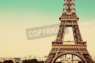 Canvas Eiffeltoren middelste gedeelte, de stad op de achtergrond, Parijs, Frankrijk. Vintage, retro-stijl