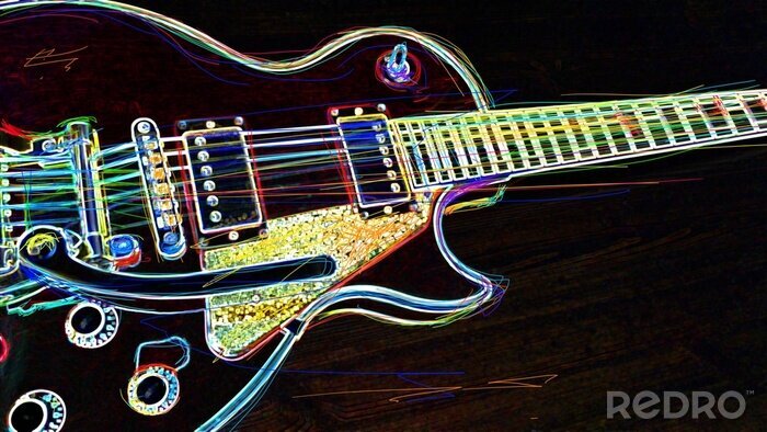 Canvas electric guitar . abstract neon painting 