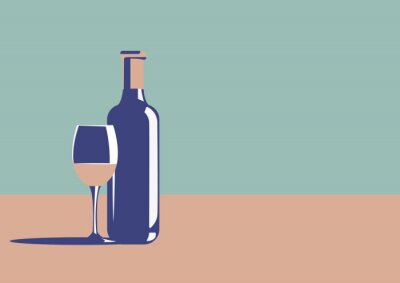 Canvas Elegant wine bottle and wine glass in minimal art deco style with copy space nearby