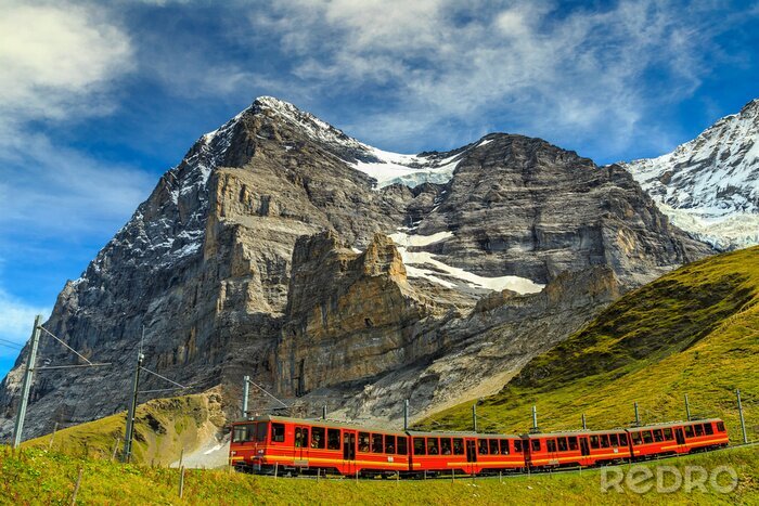 Canvas Elektrische toeristische trein en Eiger North Face, Berner Oberland, Zwitserland