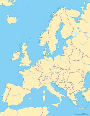 Canvas Europe Political Map en de omliggende regio