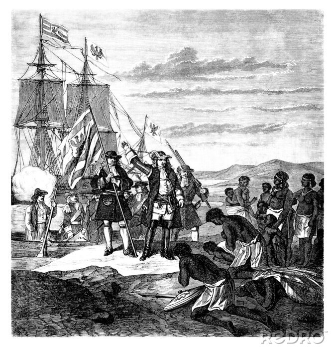 Canvas Europeanen landing in Afrika - 17e eeuw