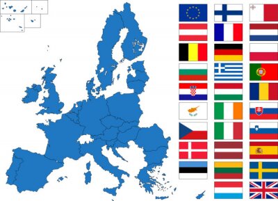 Canvas Europese Unie kaart met vlaggen