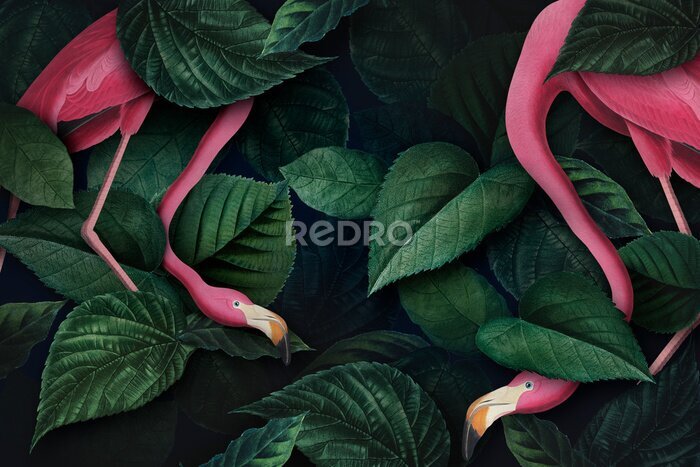 Canvas Exotische vogels tussen groene bladeren