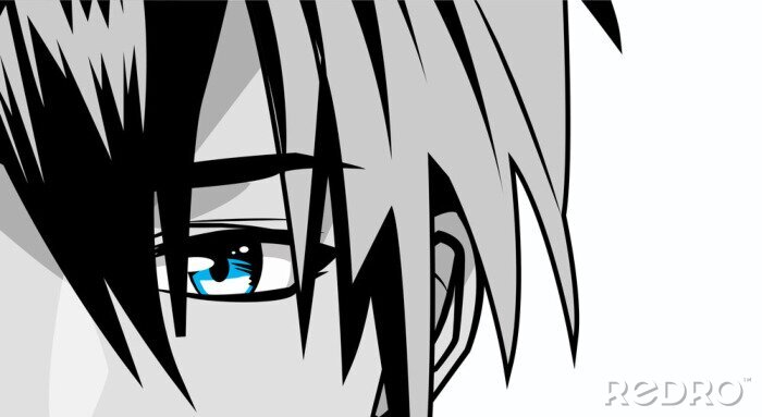 Canvas face young man monochrome anime style character