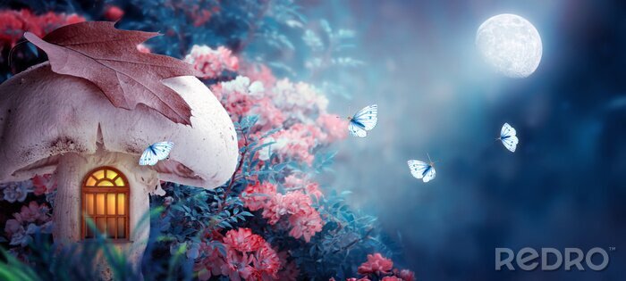 Canvas Fantasie huis in een paddestoel