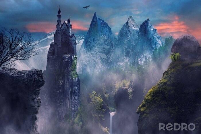 Canvas Fantasie kasteel op een rots