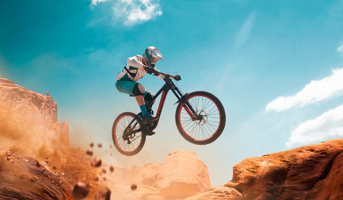 Canvas Fietser fietsen. Downhill.