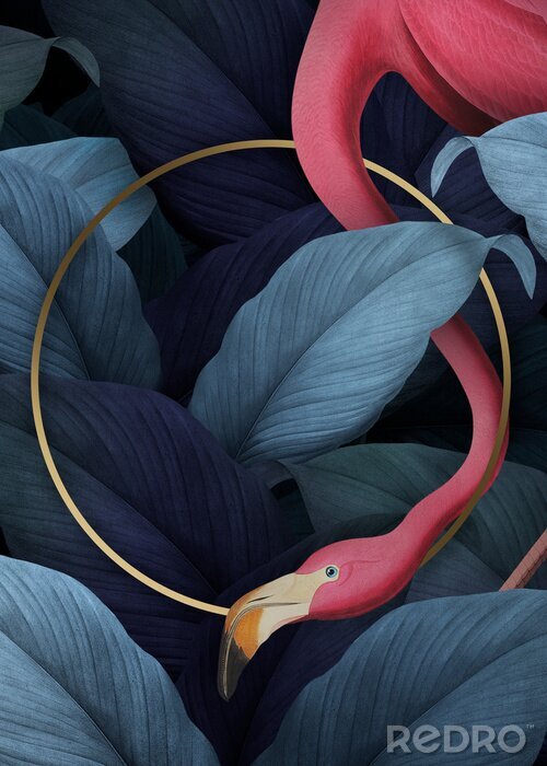 Canvas Flamingo en een gouden rand