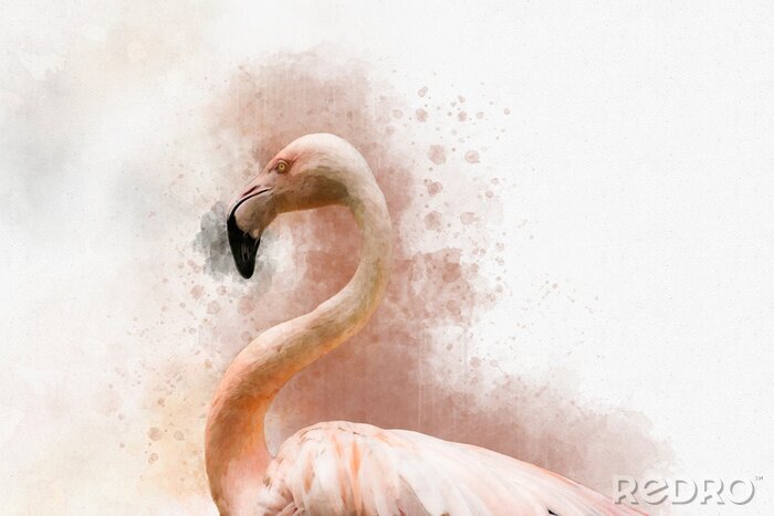 Canvas Flamingo geschilderd met waterverf