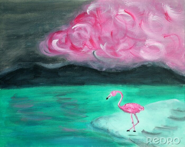 Canvas Flamingo in de donkere zee