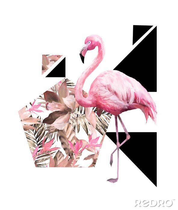 Canvas Flamingo op een geometrische achtergrond