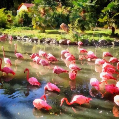 Canvas Flamingo's in de vijver