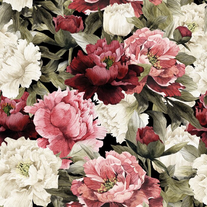 Canvas Floral pattern with peonies