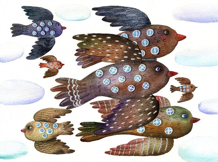 Canvas Flying birds with windowswatercolor illustration