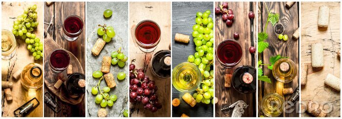 Canvas Food collage van rode en witte wijn.