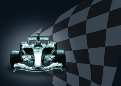 Formule 1 3D raceauto en vlag