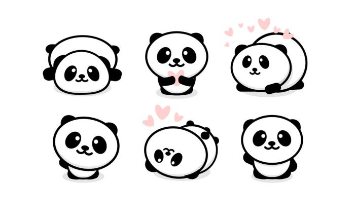 Canvas Friendly and cute pandas set. Chinese bear icons set. Cartoon panda logo template collection. Isolated vector illustration.