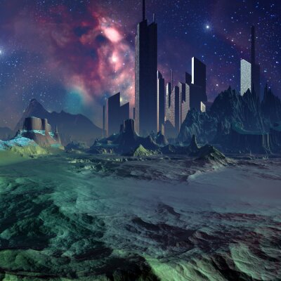 Canvas Futuristische Alien City - computer kunstwerk