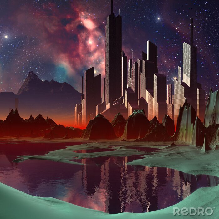 Canvas Futuristische Alien City - computer kunstwerk