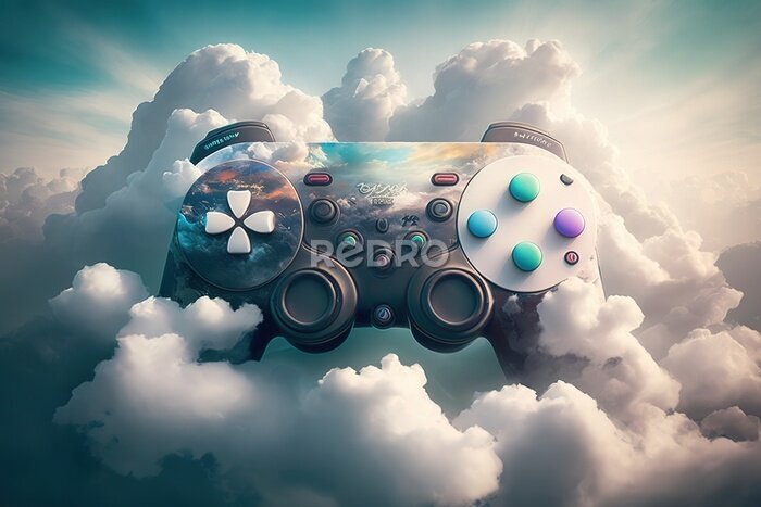 Canvas Gamecontroller tussen de wolken abstracte compositie