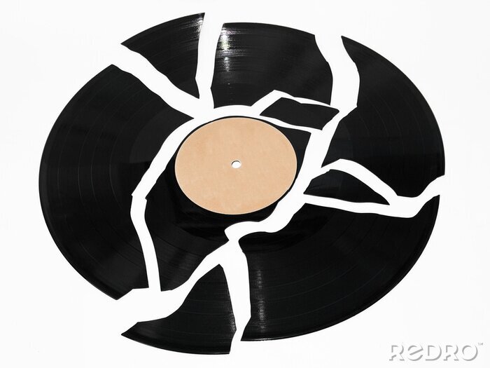 Canvas Gebroken vinyl record tegen een witte achtergrond
