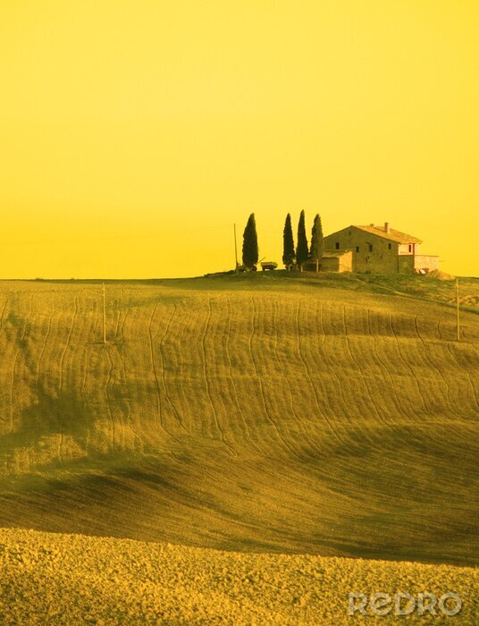 Canvas Geel Toscaans landschap