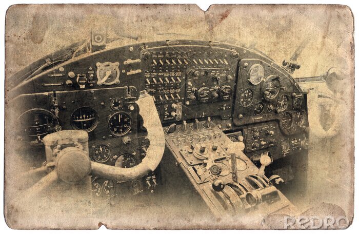 Canvas Geïsoleerde vintage militaire postkaart, cockpit