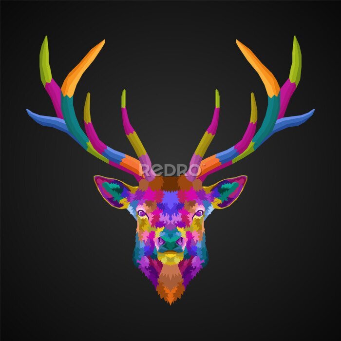 Canvas Gekleurd hert op zwarte achtergrond