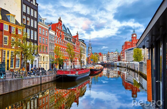 Canvas Gekleurde huizen in Amsterdam