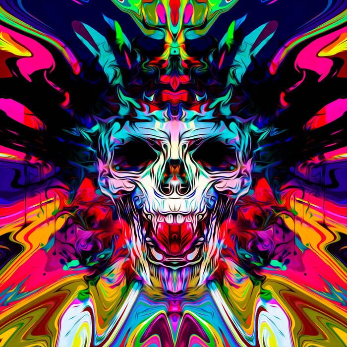 Canvas Gekleurde schedel op graffiti