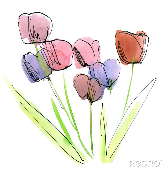 Canvas Gekleurde tekening van bloemen