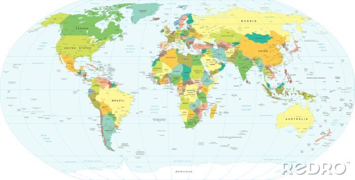 Canvas Gekleurde wereldkaart