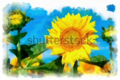 Canvas Gekleurde zonnebloemen in aquarel