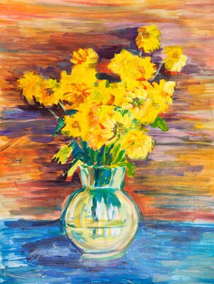 Canvas Gele bloemen als stilleven