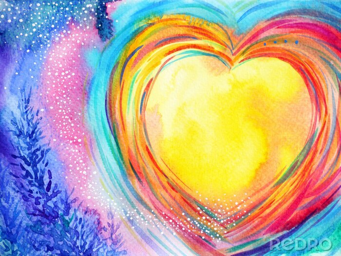 Canvas gele maan hart waterverf het schilderen illustratie ontwerp Valentijnsdag