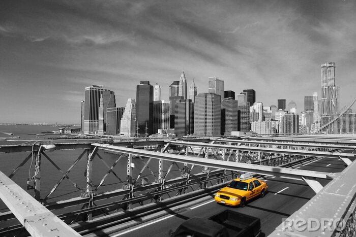 Canvas Gele taxi op Brooklyn Bridge