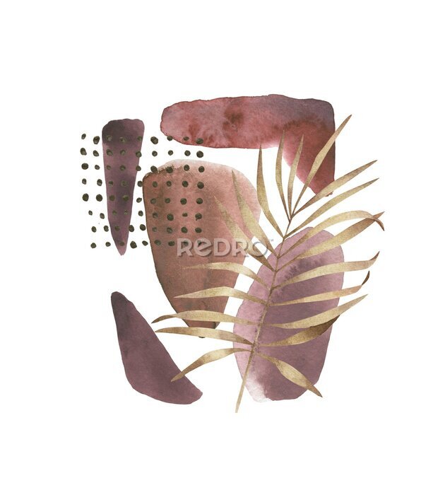 Canvas Geometric poster with watercolor, gold and marble elements on white background. Abstraction nordic geometrical print. Scandinavian style. Abstract contemporary modern trendy illustration. Mixed media