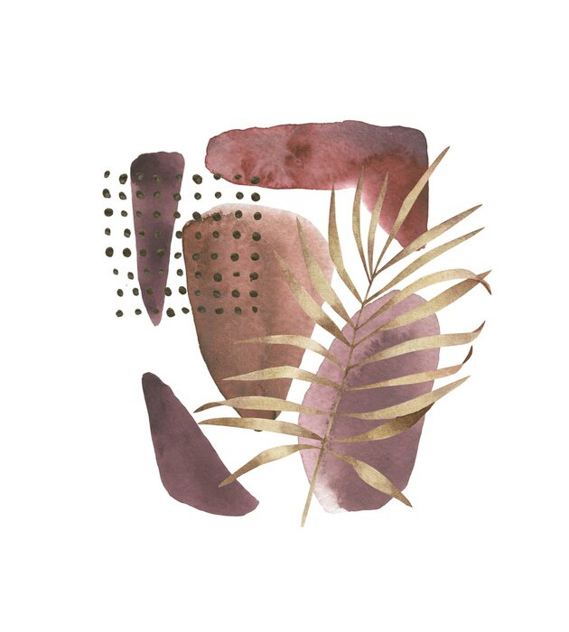 Canvas Geometric poster with watercolor, gold and marble elements on white background. Abstraction nordic geometrical print. Scandinavian style. Abstract contemporary modern trendy illustration. Mixed media