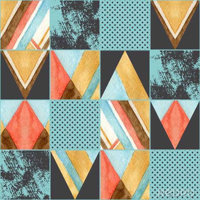 Canvas Geometrisch patroon met aquarelvormen