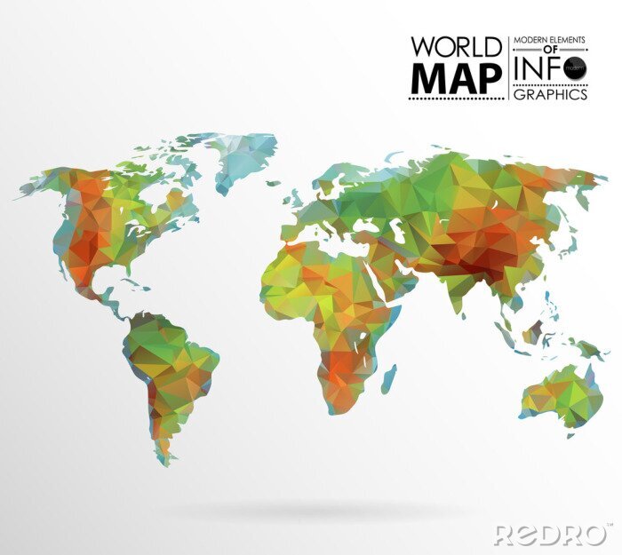 Canvas Geometrische kleurrijke kaart van de wereld