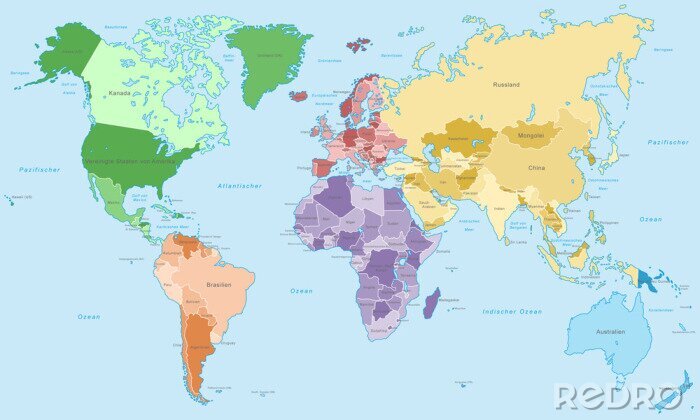 Canvas Gescheiden continenten op de kaart