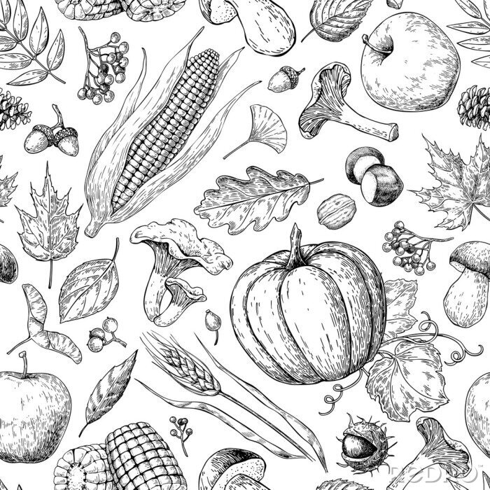 Canvas Geschetste zwart-witte groenten