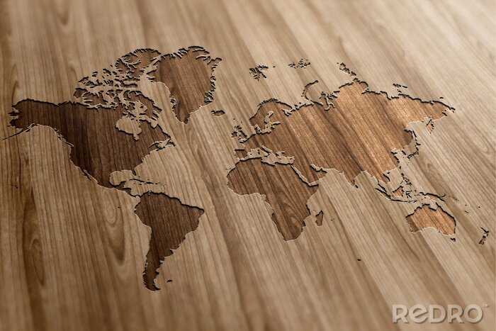 Canvas Gesneden wereldkaart op hout