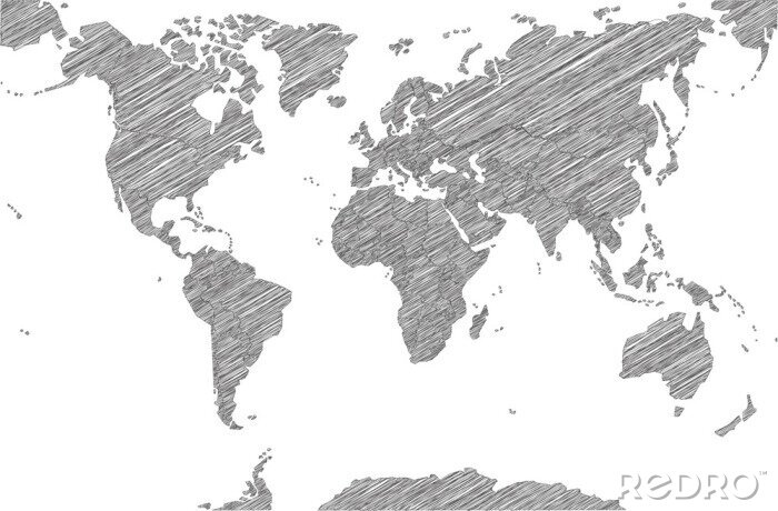 Canvas Getekende kaart van de wereld